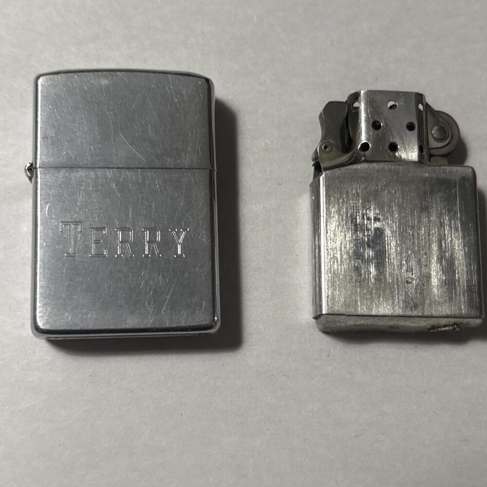 Vintage 1973 ZIPPO Lighter Brushed Chrome Engraved Name “TERRY”, Serviced
